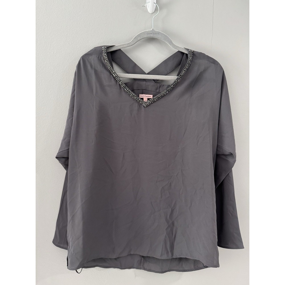 Juicy Couture Long Sleeve Top Cross Strap Back Size‎ Small Gray